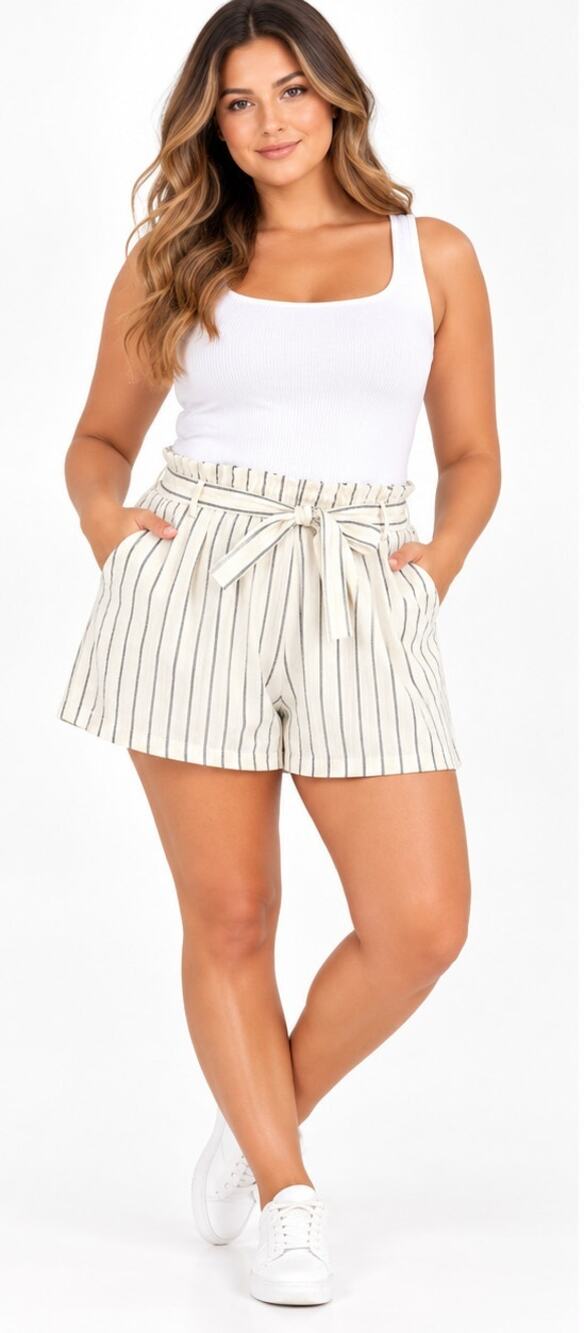 NWOT 7 For All Mankind Women's High-Waisted Striped Shorts - Size XL
